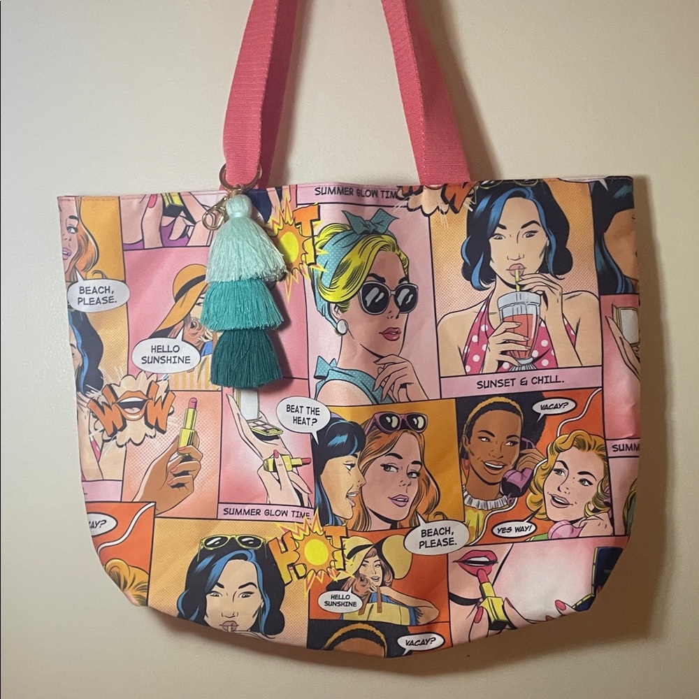 Estee Lauder Pink and Orange Comic Print Tote - Picture 1 of 9